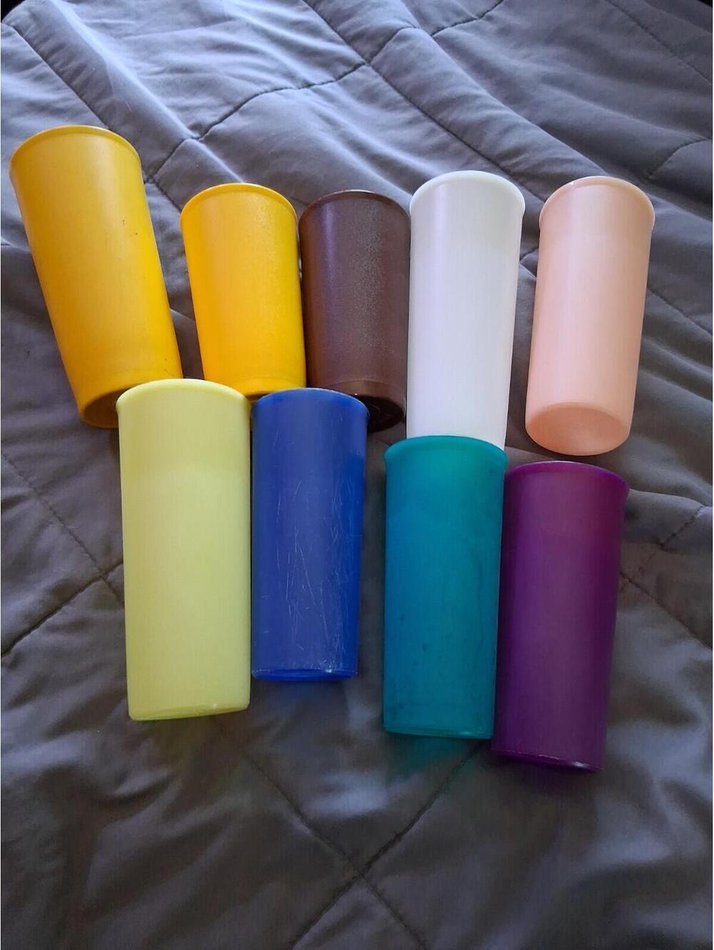 Vintage Tupperware  Cups Set Lot Of 9 Harvest Fall Colors And Pastel Colors